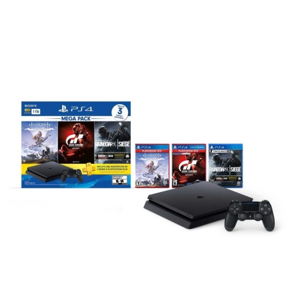 Combo Consola Play Station PS4 Mega Pack 16. DD 1TB, 3 video juegos Horizon Zero Dawn CE, Rainbow Six Siege,  Gran Turismo Sport, 3 Meses de suscripción a PlayStation Plus