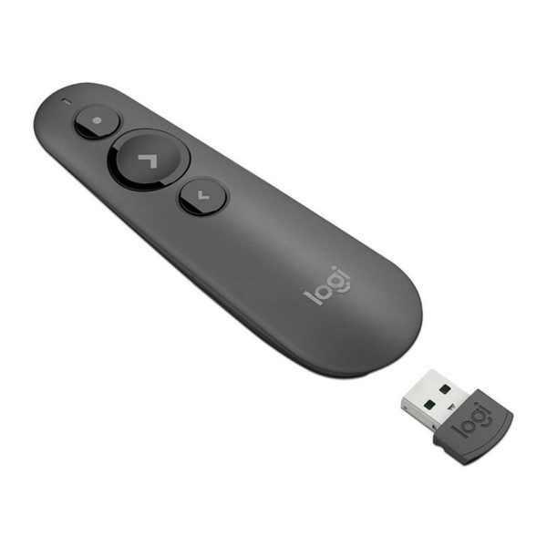APUNTADOR R500 Logitech Bluetooth/Wireless Receptor USB Compatible Win-Mac Laser Rojo Alcance 20Metros Batería AAA Garantía 1Año-NEGRO