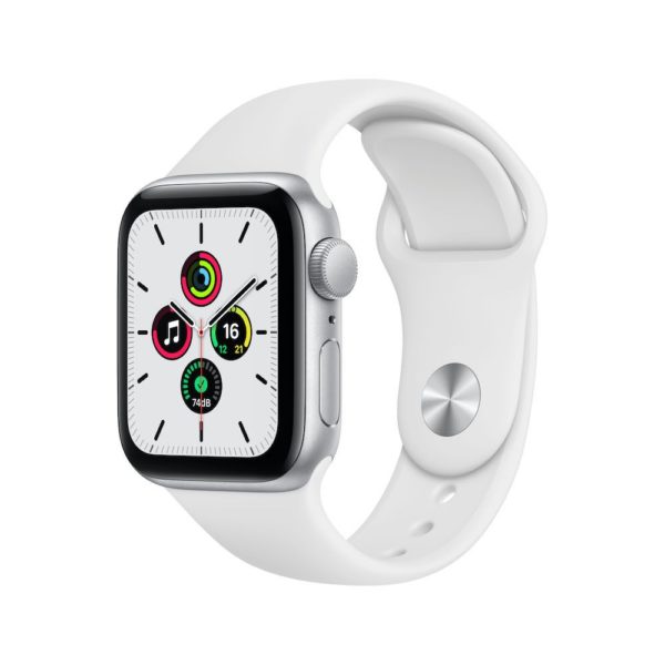 Apple Watch SE GPS, 40mm Silver Aluminium Case with White Sport Band