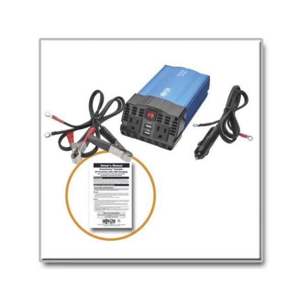 Inversor para Automóvil Ultra Compacto PowerVerter de 375W con 2 Tomacorrientes de CA, 2 Puertos de Carga USB y Cables para Batería