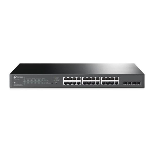 Switch TPLINK  Administrable de 24 puertos Giga L2+(Capa 3 lite) PoE+, 24 puertos Gigabit RJ45 que incluyen 4 puertos SFP