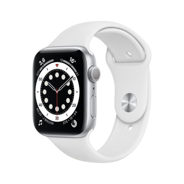 Apple Watch Series 6 GPS, 44mm Silver Aluminium Case with White Sport Band