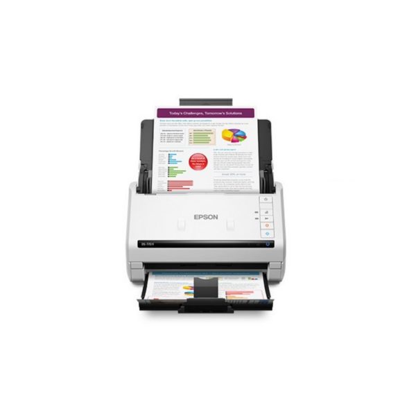 Escáner Epson WorkForce DS-770ll vertical/Tamaños de Documento: (A4) Máx.21.6×609.6 cm Mín.5×5 cm color negro/velocidad: 300dpi 45 ppm/90 ipm (Dúplex) /ADF hasta 100 paginas/ciclo diario hasta 7,000 paginas