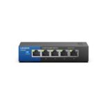 Switch LGS105 Linksys de mesa, Switch de 5 puertos metalico, puertos base 10/100/1000, No adminitrable, QoS y Funciones de ahorro de energía. Plug and play