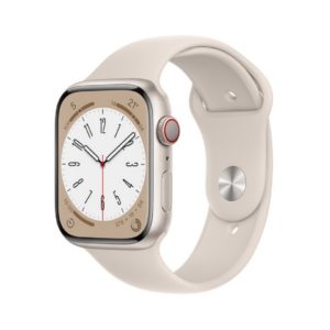 Apple Watch Series 8 (GPS) - Caja de aluminio en blanco estrella de 45 mm - Correa deportiva blanco estrella - Talla única